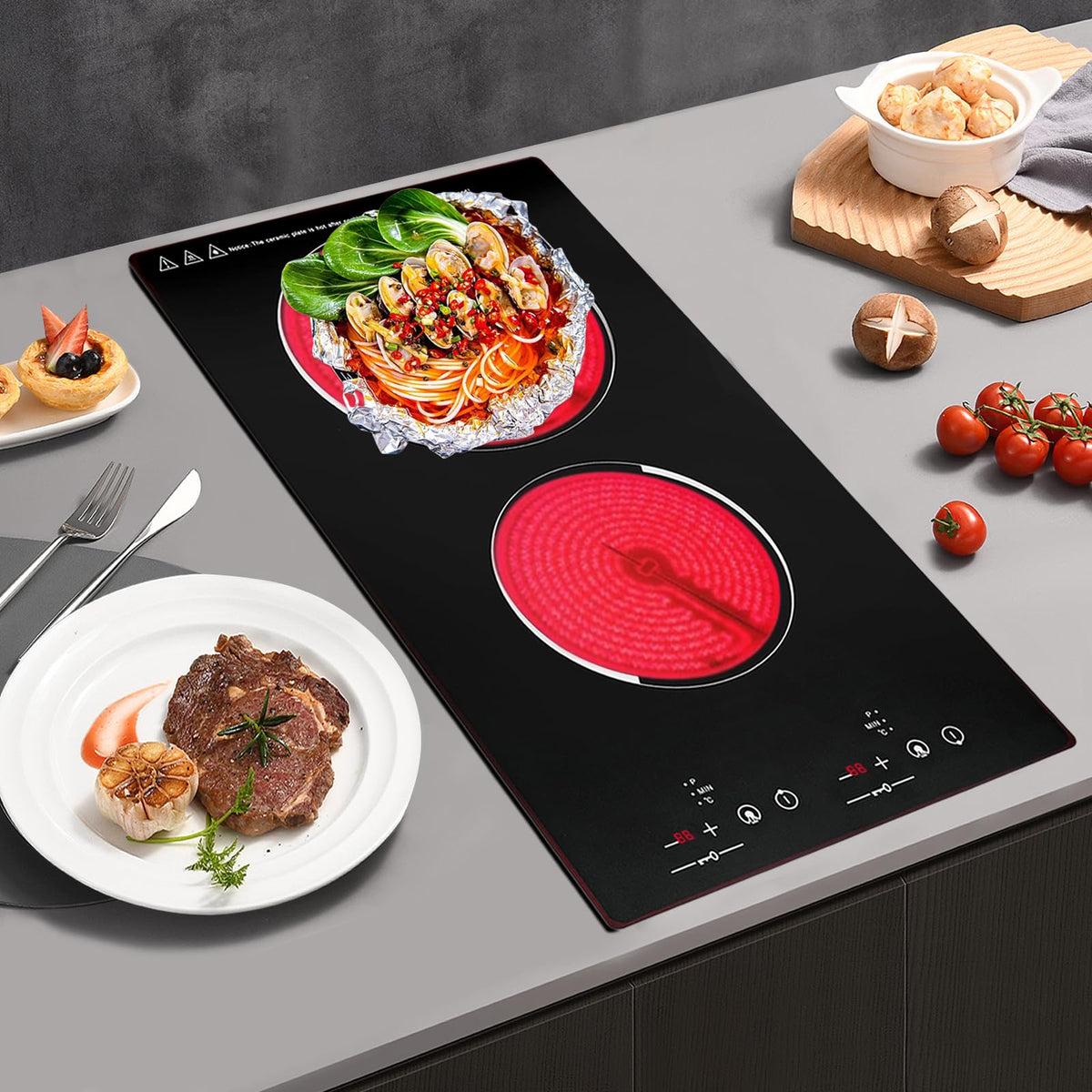 3000W 110V Cooktop Portable 4 Burners Electric Built-in Cooktop Sensor Touch Control Countertop Electric Hot Plate with Kid Safety Lock and 2H Timer