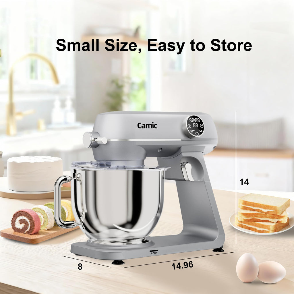8.45 QT All Metal Stand Mixer,10 Speed Large Capacity Kitchen Mixer with Digital Timer & Tilt-Head, Electric Mixer with Whisk Dough Hook Mixing