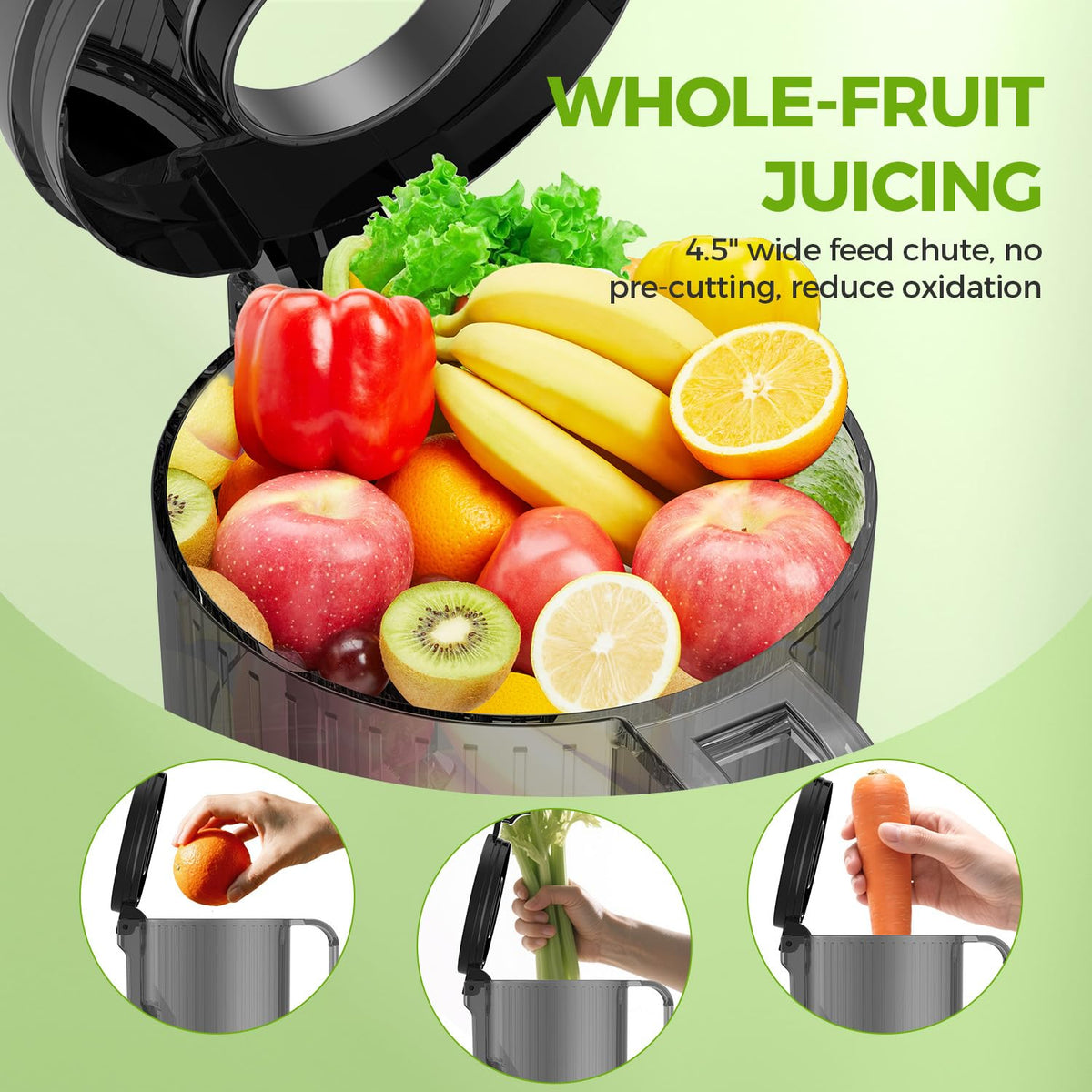 Juicer Machines, 100 Watts Cold Press Juicer with Wide Chute, Slow Masticating Juicers, High Juice Yield for Leafy Greens, Fruits & Vegetables, Easy