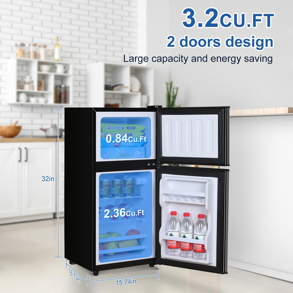 4.2 Cu Ft Mini Fridge for Bedroom, 2 Door Small Fridge, 7 Level Thermostat, LED Light, Small Refrigerator for Bedroom, Office, Dorm