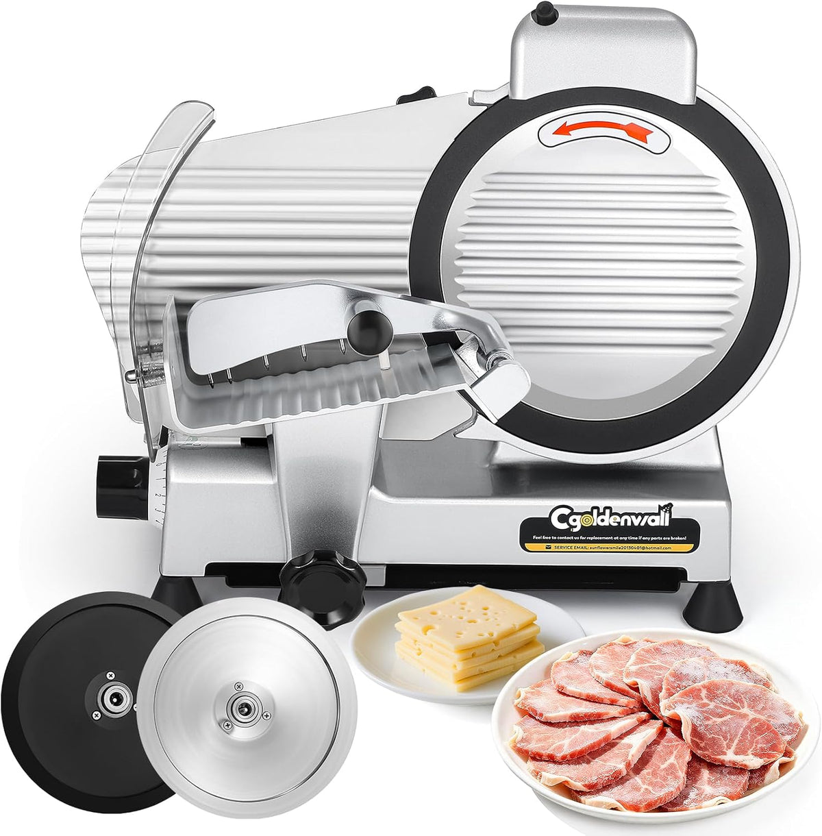 CGOLDENWALL Meat Slicer Machine, 10" 240W Electric Deli Meat Cheese Food Slicer, 0-1/2" Adjustable Thickness Semi-Auto Frozen Meat Slicer for Home &