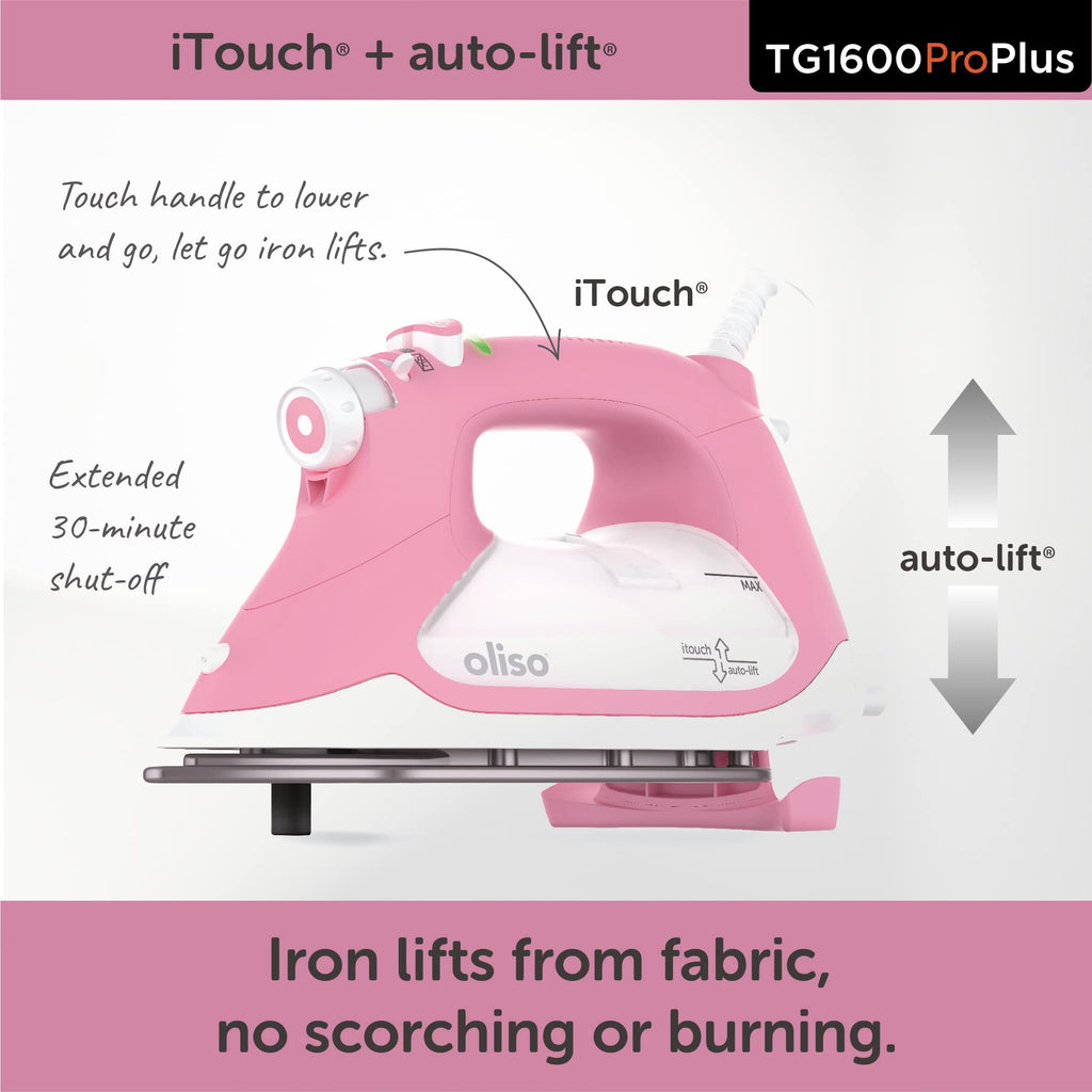 oliso TG1600 ProPlus Smart Iron with Auto-Lift C 1800 Watt Steam Iron for Clothes, Sewing, Quilting & Crafting C Diamond Ceramic-Flow Soleplate