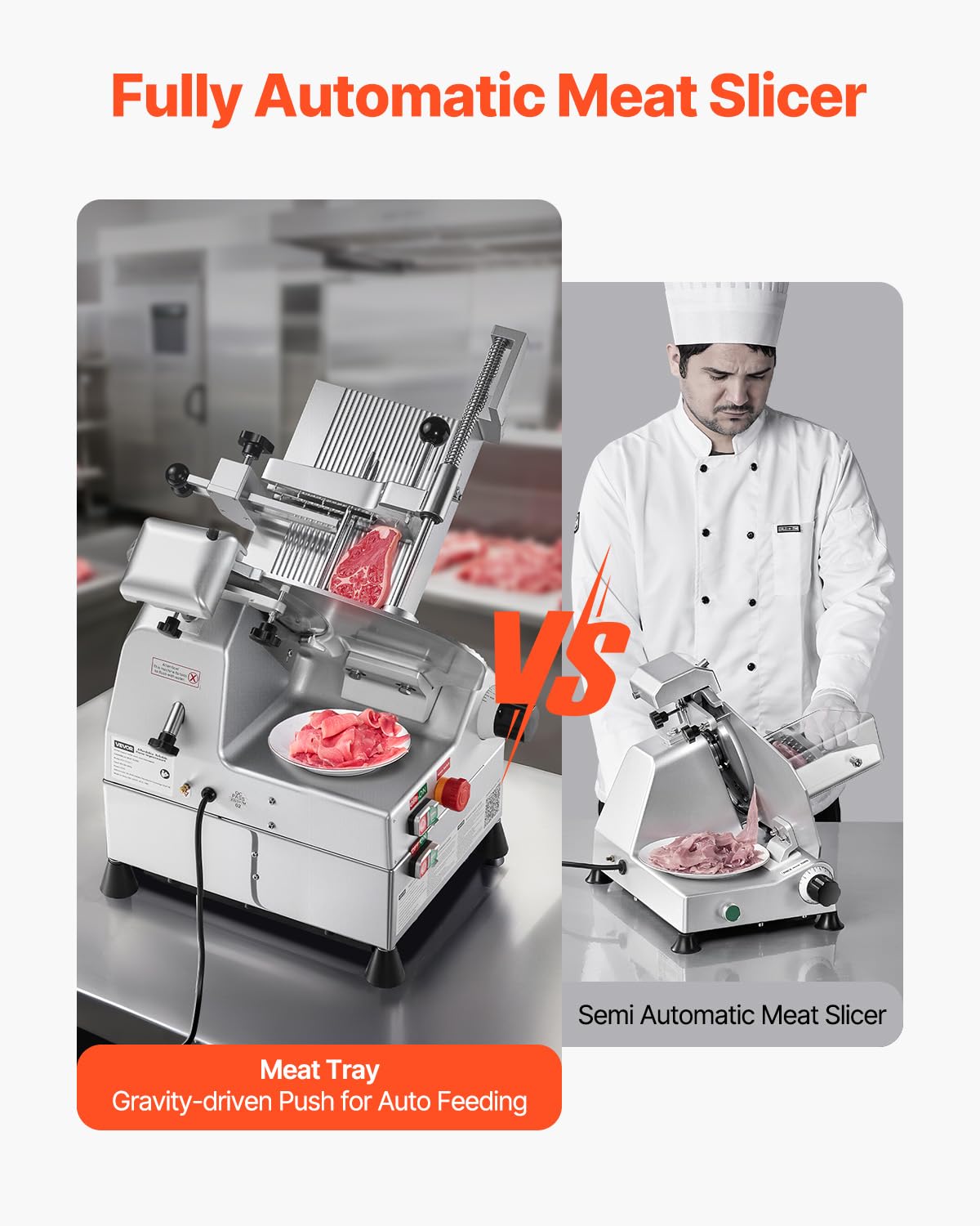 VEVOR Commercial Meat Slicer, 10 inch Electric Food Slicer, 240W Frozen Meat Deli Slicer, Premium Chromium-plated Steel Blade Semi-Auto Meat Slicer
