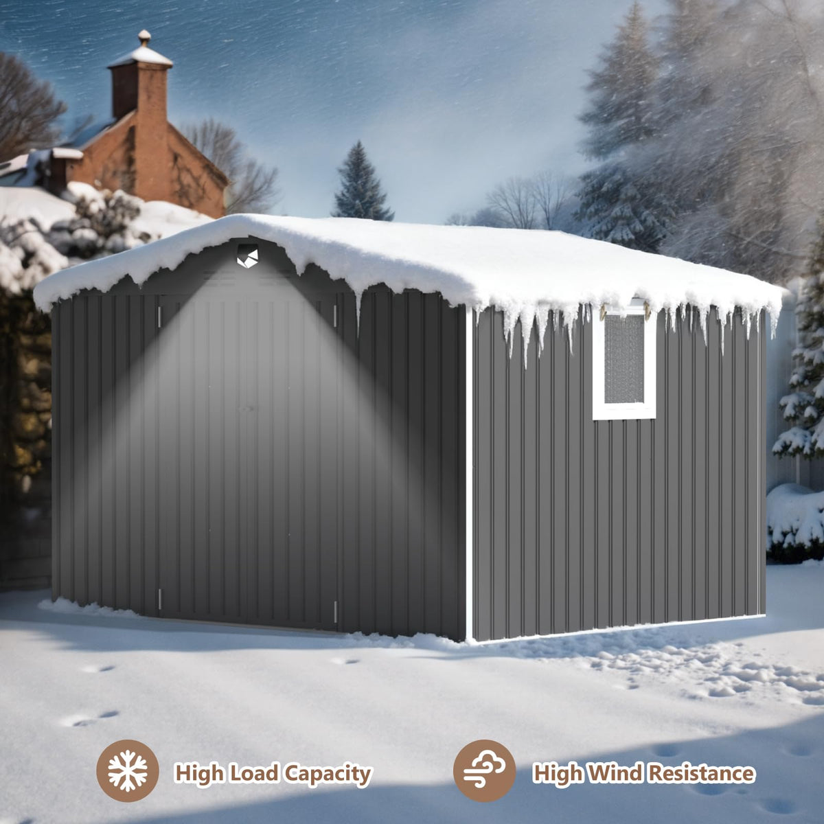 10x12 FT Outdoor Storage Shed, Metal Garden Shed - Tool Storage Sheds with Lockable Doors & 1 Clear Window, Waterproof Outside Storage Building for