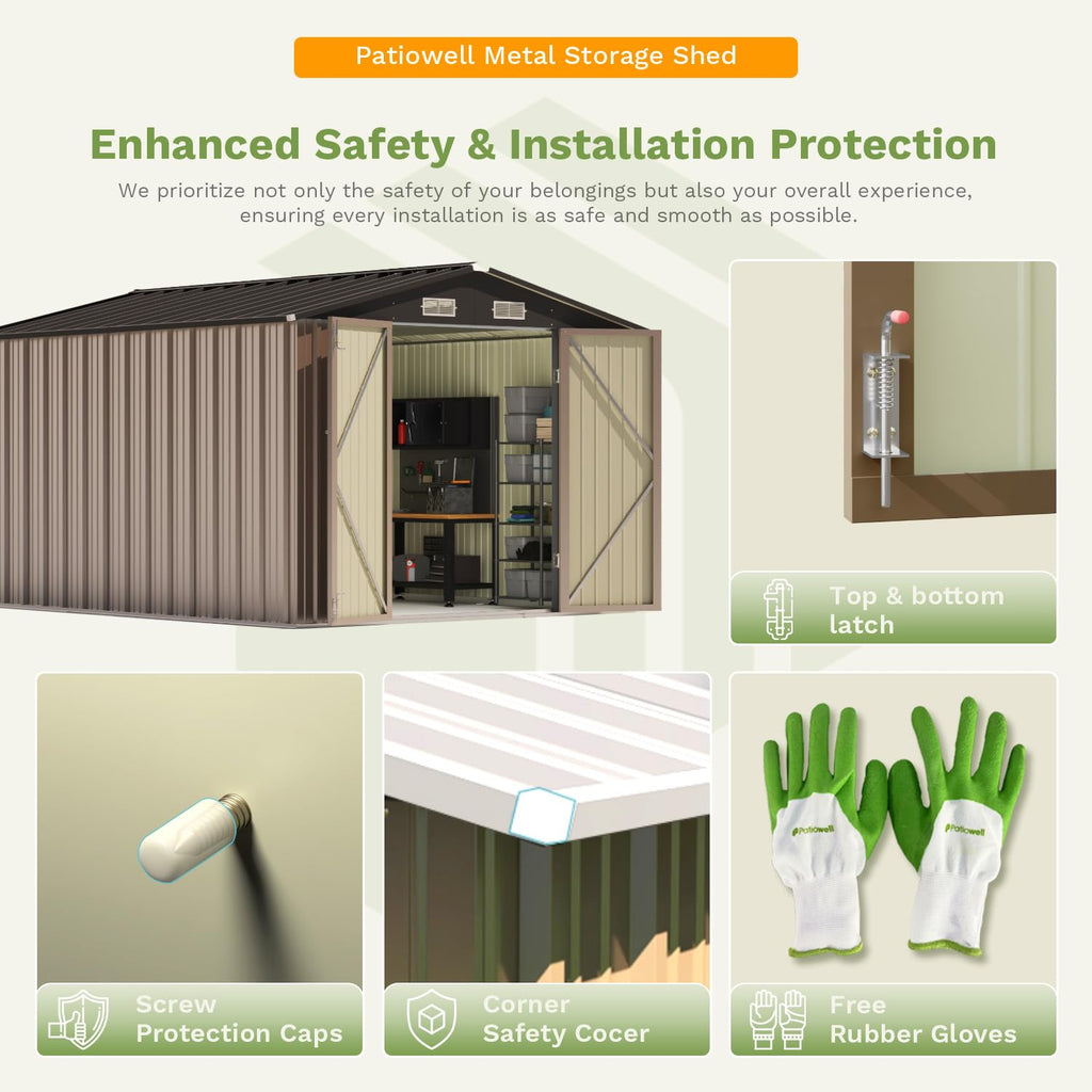 Patiowell 10 x 12 FT Metal Storage Shed for Outdoor, Steel Yard Shed with Design of Lockable Doors, Utility and Tool Storage for Garden, Backyard