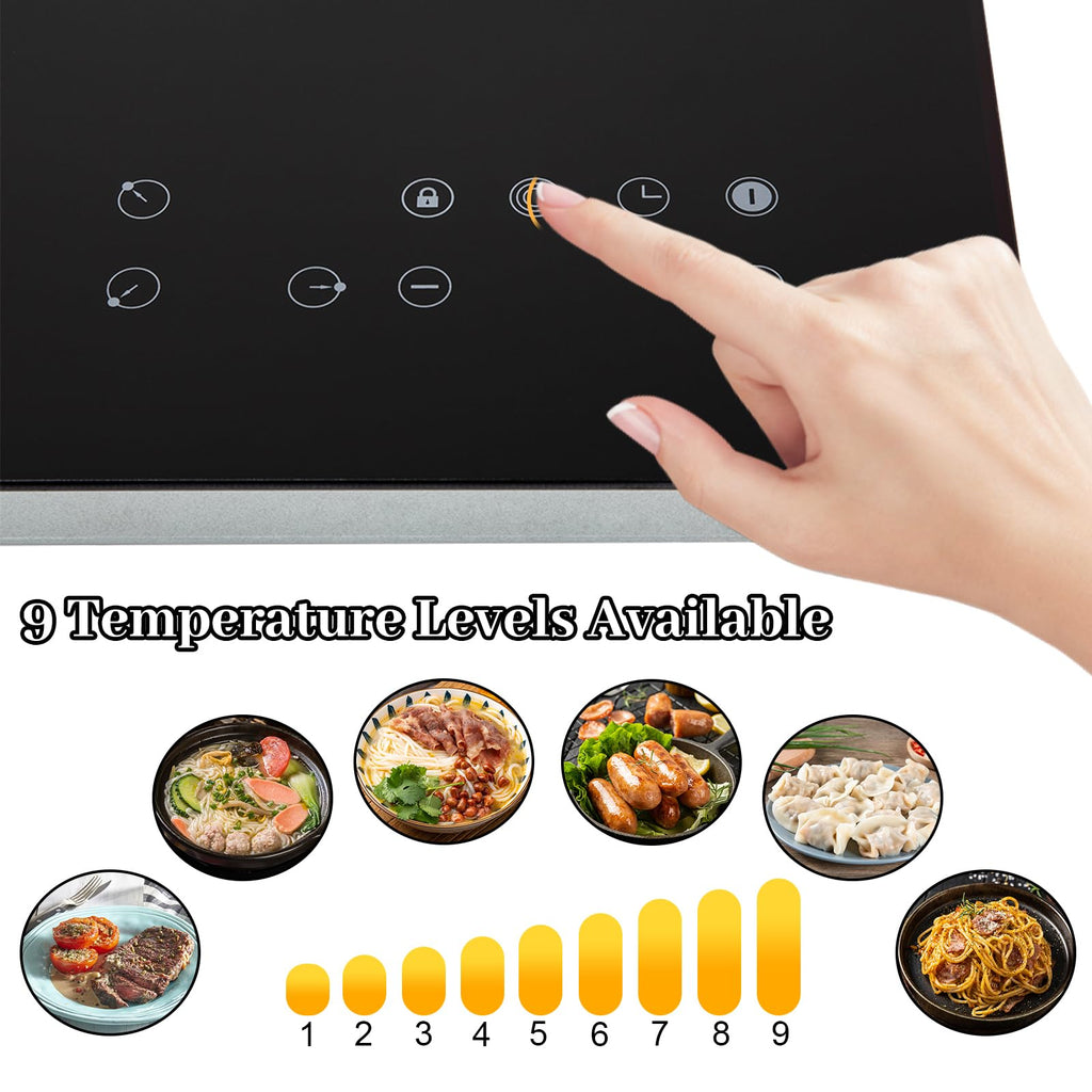 3000W 110V Cooktop Portable 4 Burners Electric Built-in Cooktop Sensor Touch Control Countertop Electric Hot Plate with Kid Safety Lock and 2H Timer