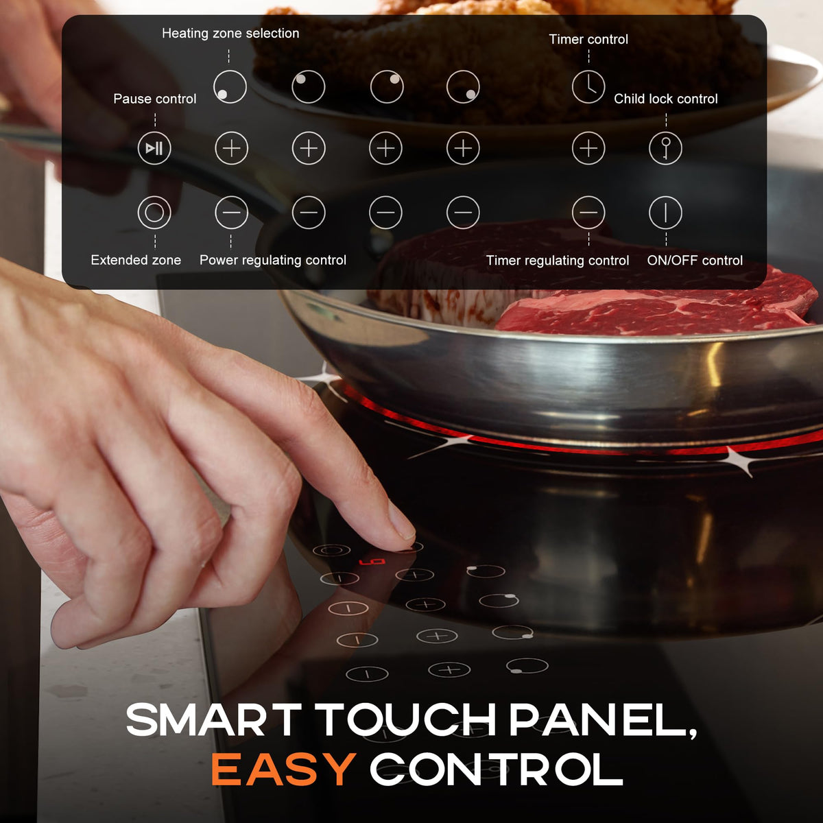 Karinear Electric Cooktop 30 Inch, 5 Burners Electric Stove 30 Inch Electri Ceramic Cooktop, 9 Power Level, Pause, Timer, Child Safety Lock, Triple