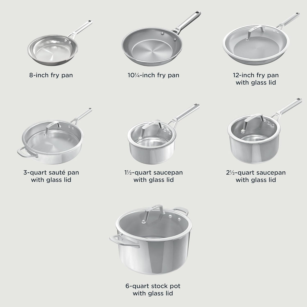 Ninja EverClad Stainless Steel Cookware 12 Piece Pots & Pans Set, All Stovetops & Induction, Oven Safe to 600F, Tri-Ply Commercial-Grade, C99012
