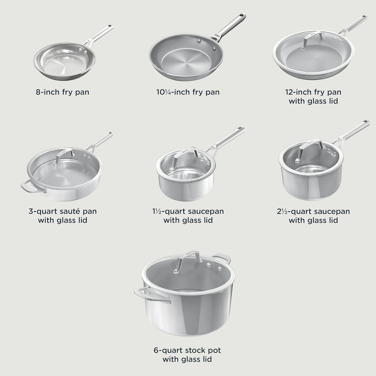Ninja EverClad Stainless Steel Cookware 12 Piece Pots & Pans Set, All Stovetops & Induction, Oven Safe to 600F, Tri-Ply Commercial-Grade, C99012