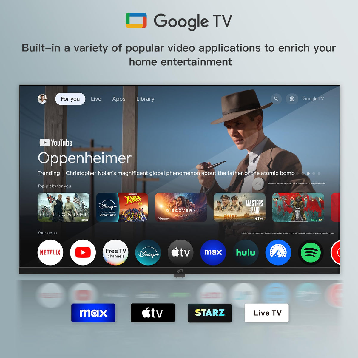 FPD 50 Inch Smart TV, 4K LED Google TV with Google Play Built-in Google Cast, HDR 10, MEMC, Voice Remote, Dolby Audio, UHD Stream Live Television