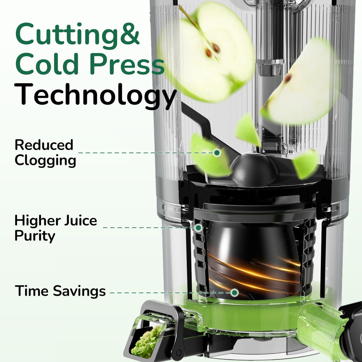Canoly C16 Cold Press Juicer, with a 6" Wide Chute & Self-Precut, 3-in-1 Strainers (Juice & Sorbet & Nut Milk), BPA-Free Construction, Powered by a