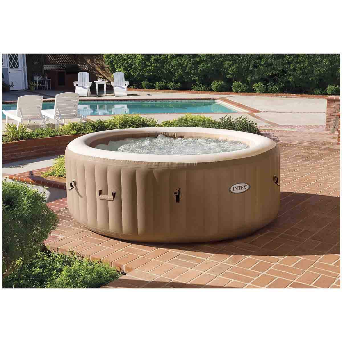 INTEX 28425EH PureSpa Bubble Massage Spa Set Outdoor Inflatable Portable Hot Tub, Includes Energy Efficient Spa Cover, Saltwater System Ready, 4