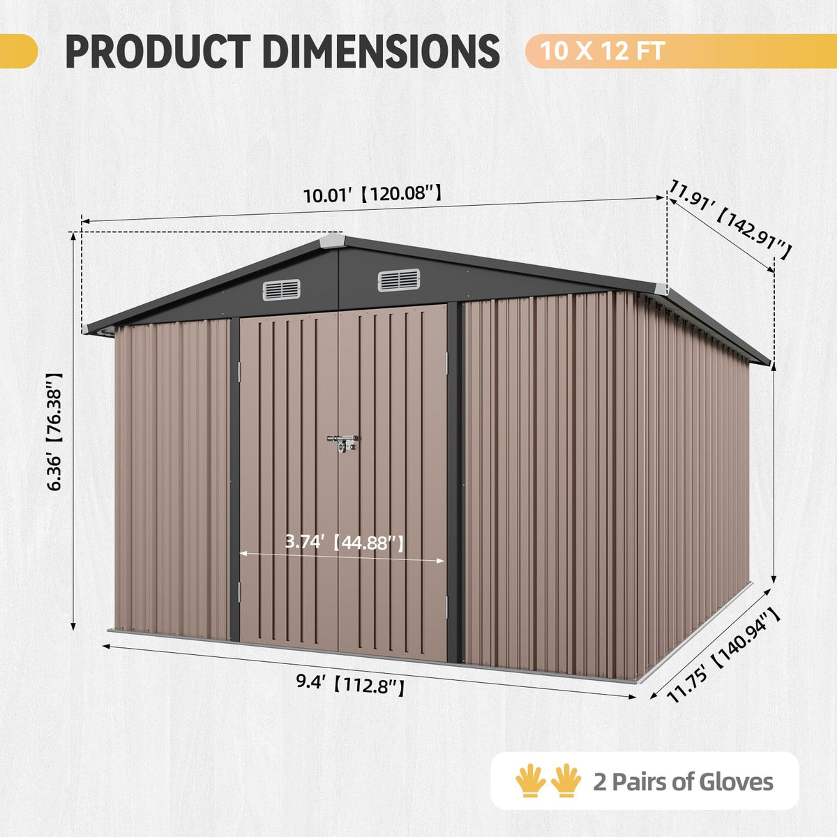 Aoxun 7.4x5.3FT Shed with Floor Galvanized Steel Outdoor Storage Shed Metal Garden Shed with Double Doors, 15mm Moisture-Proof Floor & Ventilation