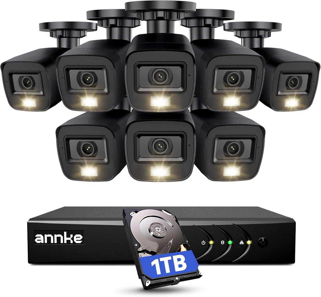 ANNKE 3K Lite Wired Security Camera System Outdoor with AI Human/Vehicle Detection, 8CH H.265+ DVR and 8 x 1920TVL 2MP IP67 Home CCTV Cameras with