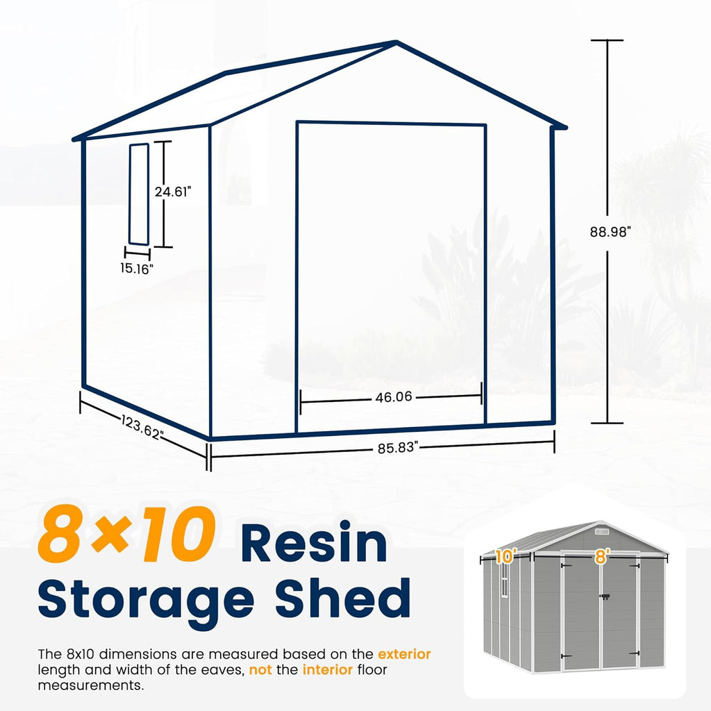 UDPATIO Storage Shed 8 x 10 FT, Resin Sheds & Plastic Outdoor Storage with Floor Large Clearance Outdoors Garden Tool Shed Tuff Outside Patio Shed