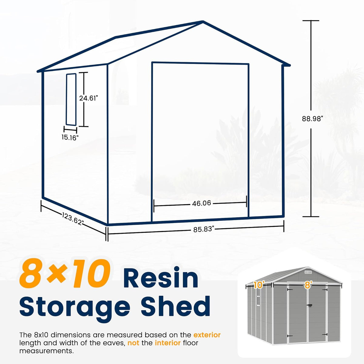 UDPATIO Storage Shed 8 x 10 FT, Resin Sheds & Plastic Outdoor Storage with Floor Large Clearance Outdoors Garden Tool Shed Tuff Outside Patio Shed