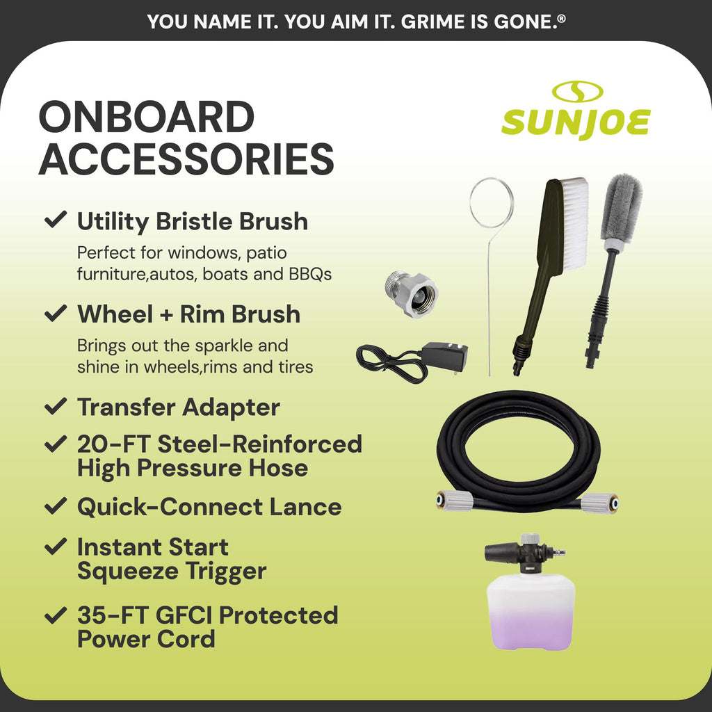 Sun Joe SPX3000-XT1 XTREAM 2,500 PSI Pressure Washer with 14.9A Motor, Includes 4 Quick-Connect Nozzles, High-Pressure Hose, Garden Hose Adapter, and
