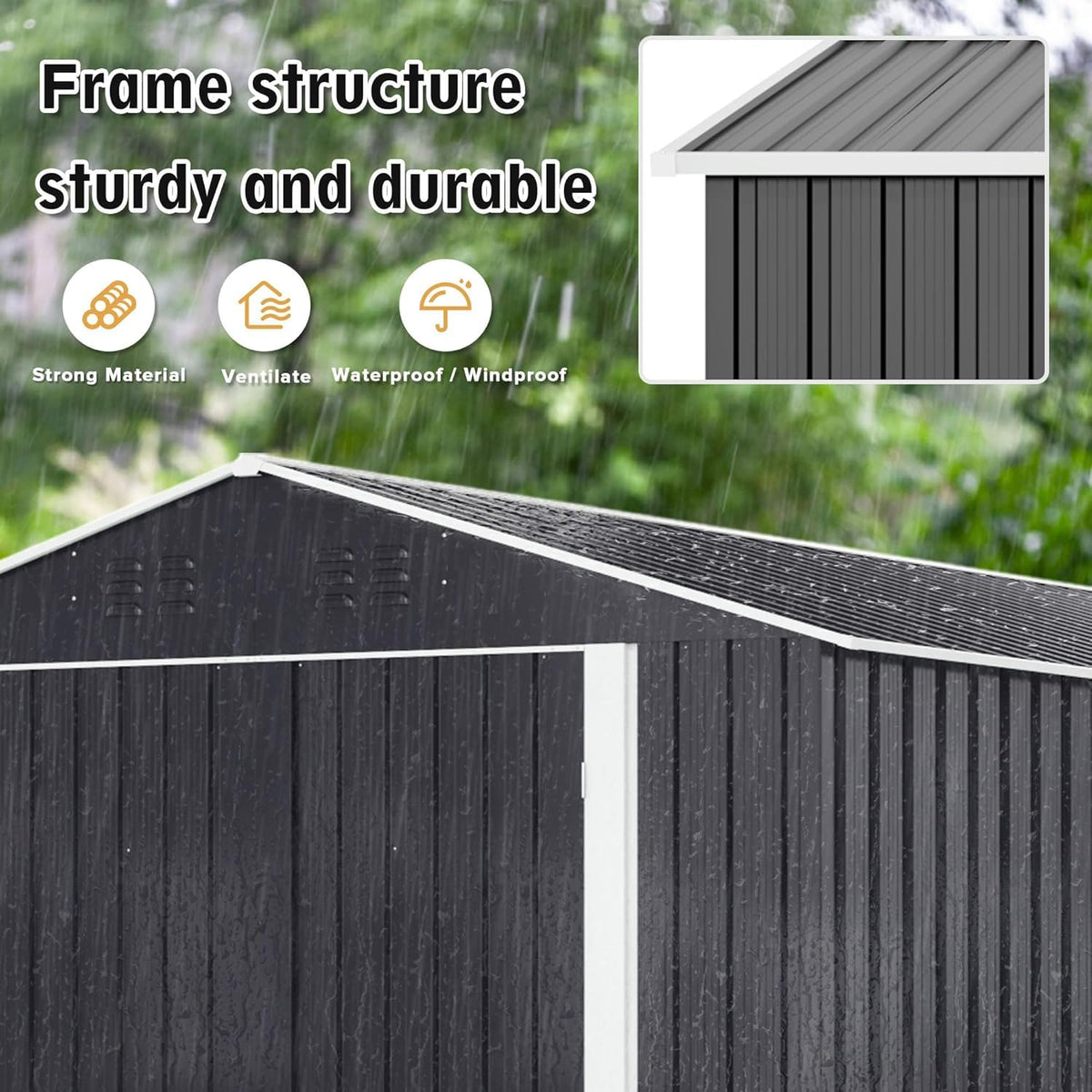 Polar Aurora 12x14 FT Outdoor Storage Shed, Garden Shed with Updated Frame Structure and Lockable Doors, Metal Tool Sheds for Backyard Garden Patio