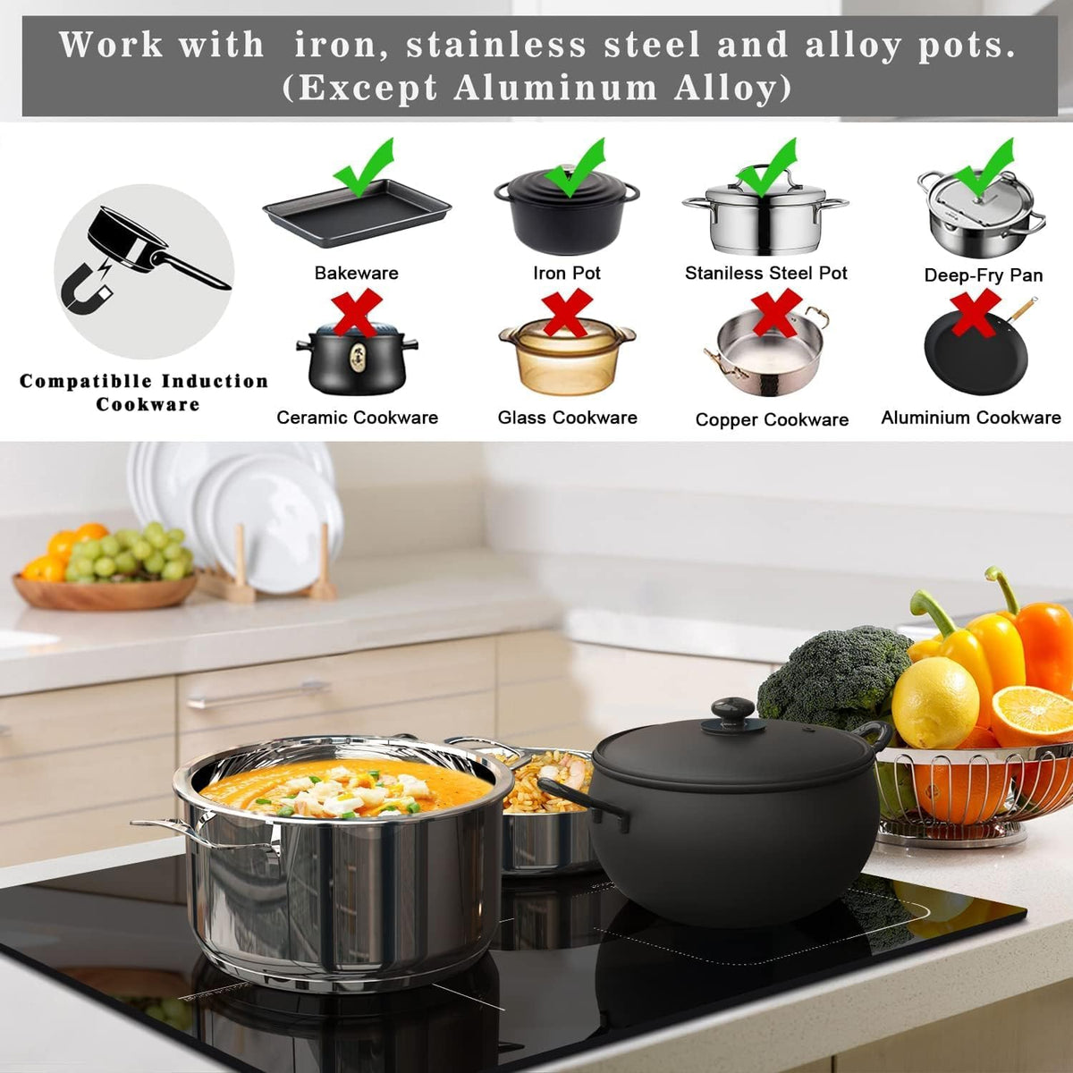 Karinear 24 Inch Induction Cooktop 3 Burners, 6800W Built-in Induction Stovetop with Flex Zone,Child Safety Lock, Timer, Boost, Slider Control Black