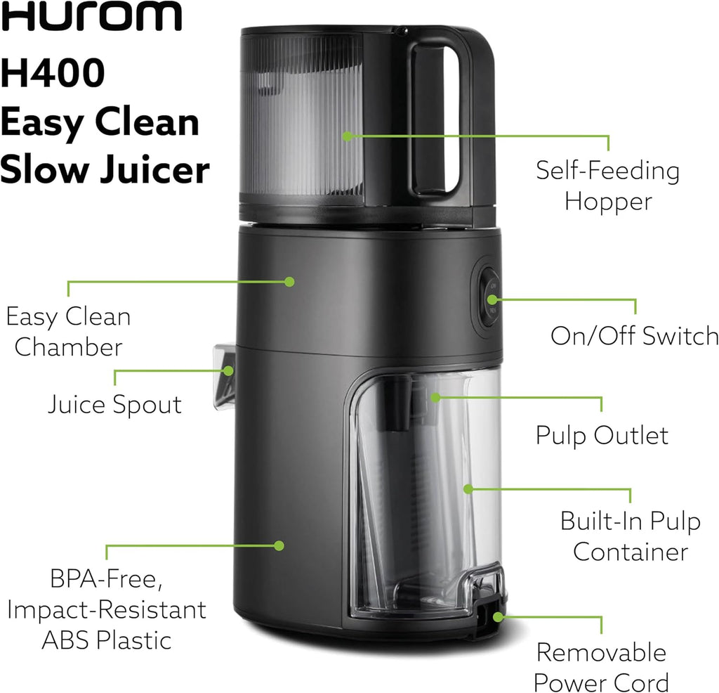 Hurom H400 Cold Press Juicer Machine, Award Winning Masticating Slow Juicer, Easy to Clean, Strainer & Hands Free with Self Feeding, Wide Mouth