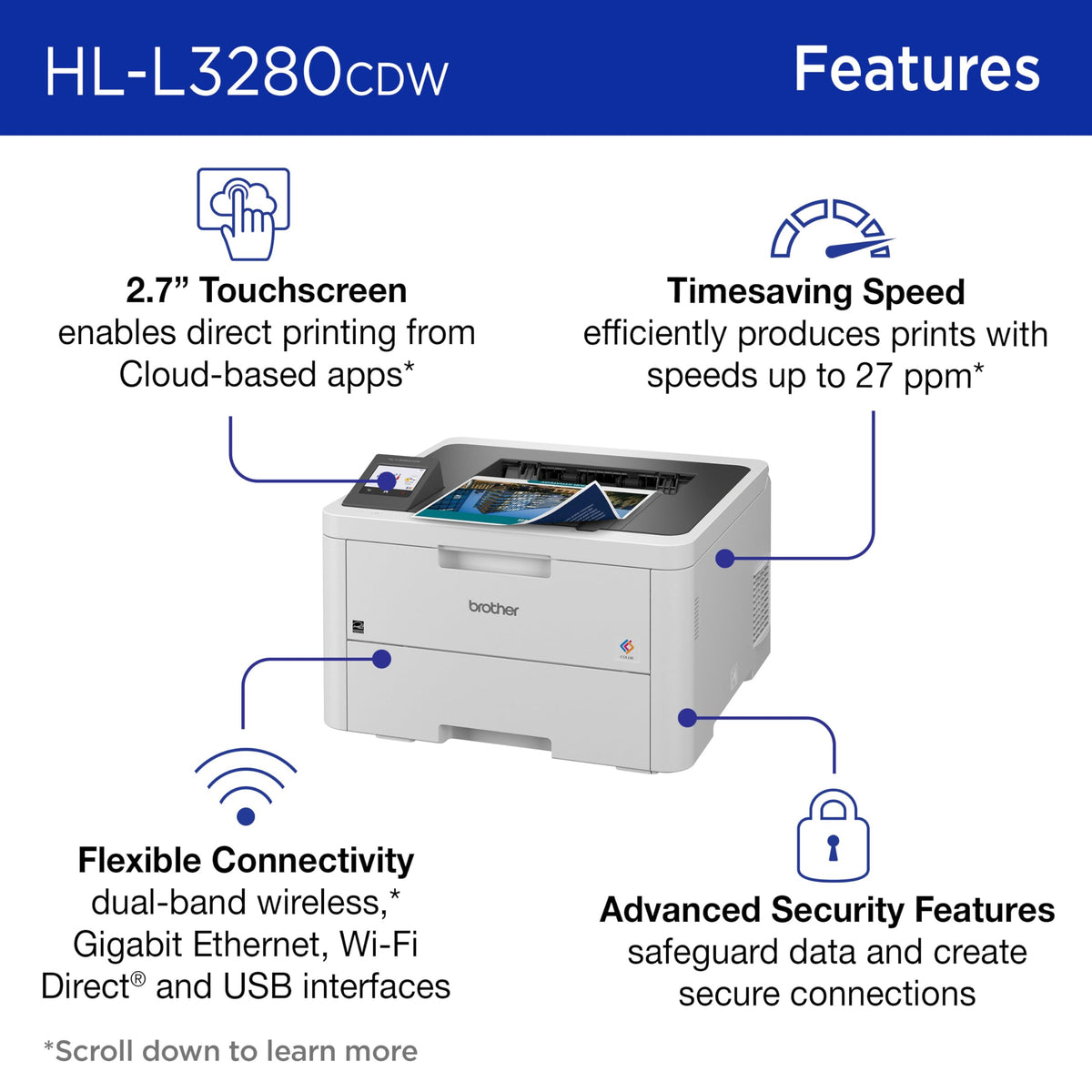 Brother HL-L3280CDW Wireless Compact Digital Color Printer with Laser Quality Output, Duplex, Mobile Printing & Ethernet | Includes 2 Month Refresh