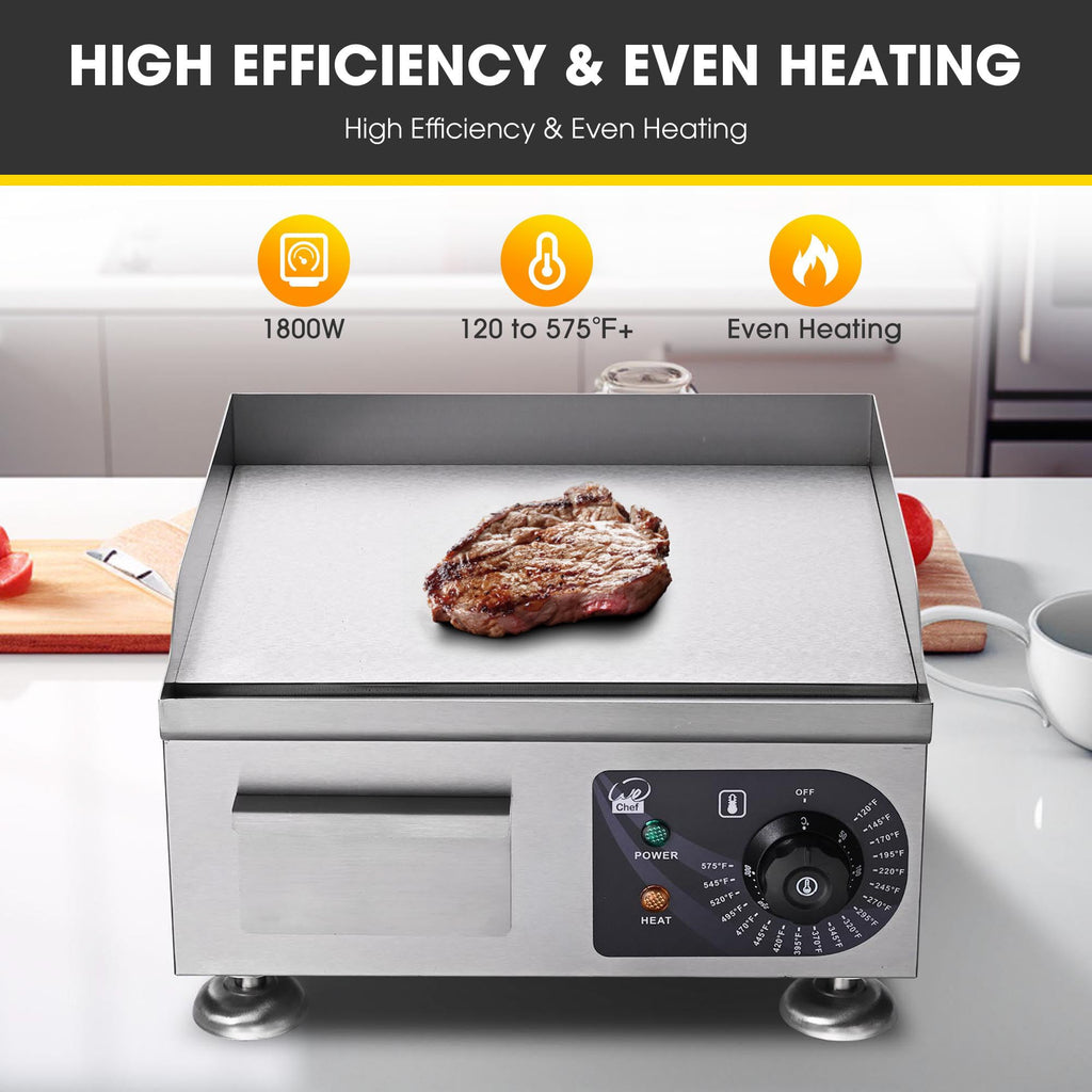 WeChef 24" Commercial Griddle 3500W Electric Countertop Griddle Non-Stick Flat Stainless Steel Adjustable Restaurant Grill Temperature Control 122 to