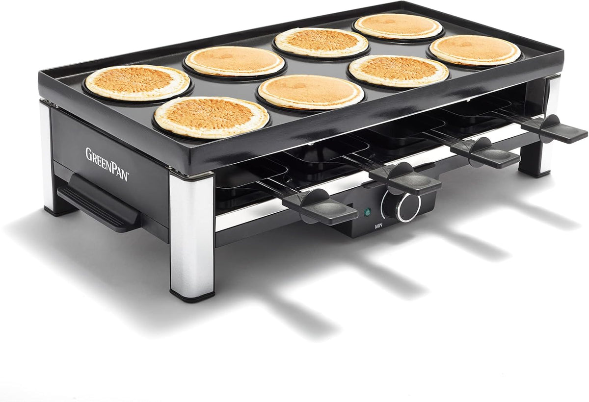 GreenPan Electrics Healthy Ceramic Nonstick, 3-in-1 Reversible Grill, Griddle & Raclette, PFAS-Free, Serves up to 8 People for Parties &Family Fun