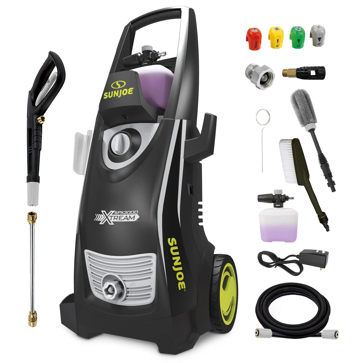 Sun Joe SPX3000-XT1 XTREAM 2,500 PSI Pressure Washer with 14.9A Motor, Includes 4 Quick-Connect Nozzles, High-Pressure Hose, Garden Hose Adapter, and