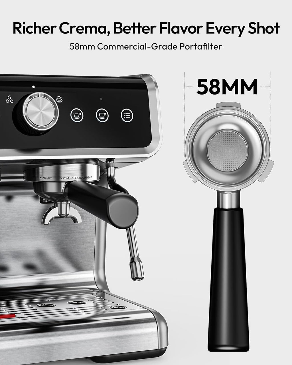 EUHOMY Espresso Machine with Grinder, 20 Bar Coffee Maker with Milk Frother Steam Wand, Professional Expresso Coffee Machines with Removable Water