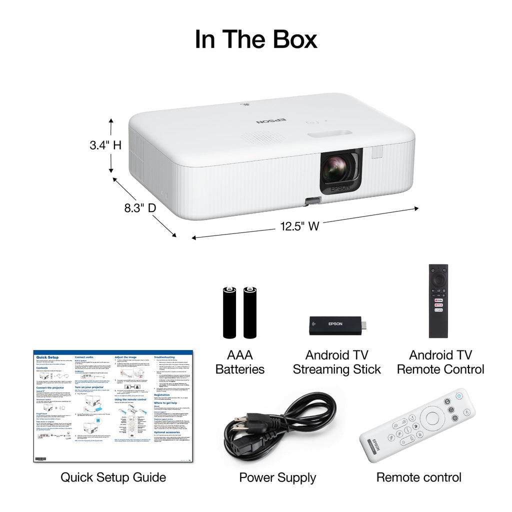 Epson EpiqVision Flex CO-W01 Portable Projector, 3-Chip 3LCD, Widescreen, 3,000 Lumens Color/White Brightness, 5 W Speaker, 300-Inch Home