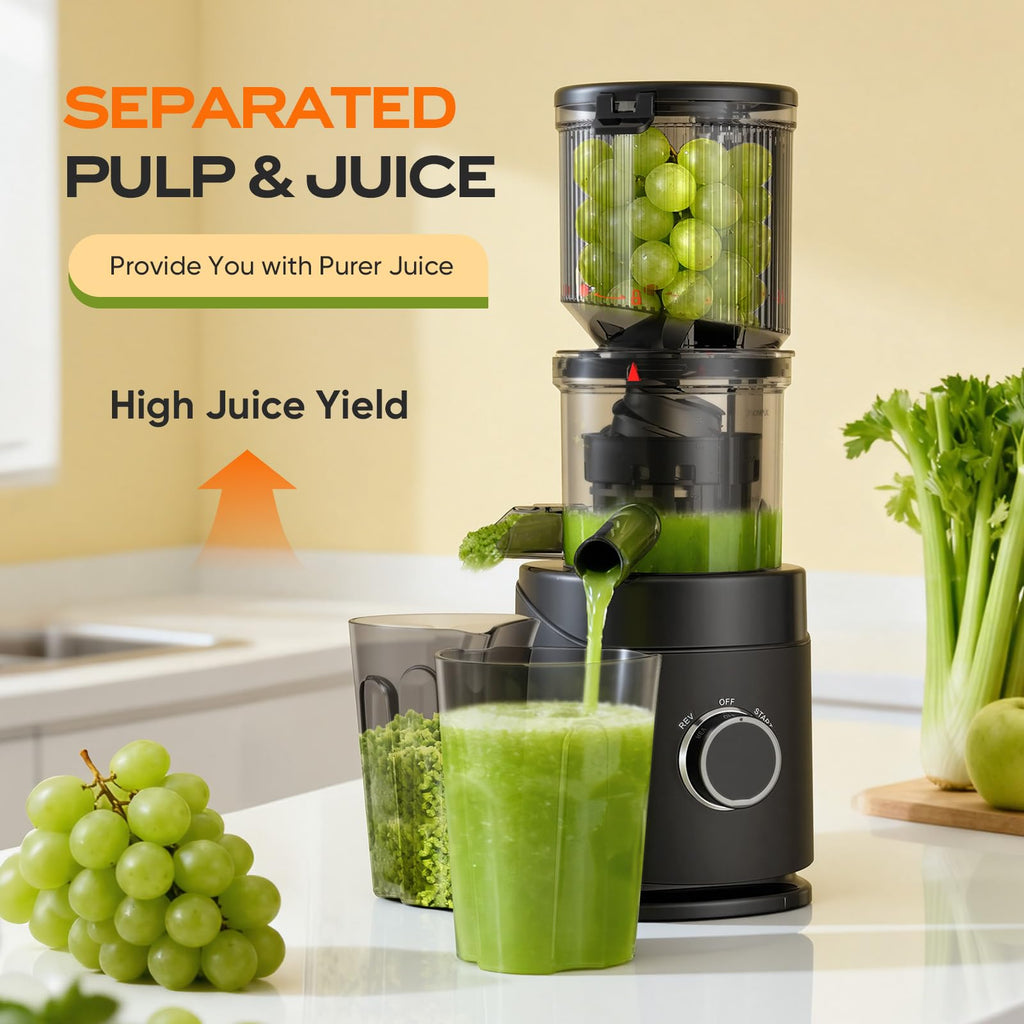 Juicer Machines, 100 Watts Cold Press Juicer with Wide Chute, Slow Masticating Juicers, High Juice Yield for Leafy Greens, Fruits & Vegetables, Easy