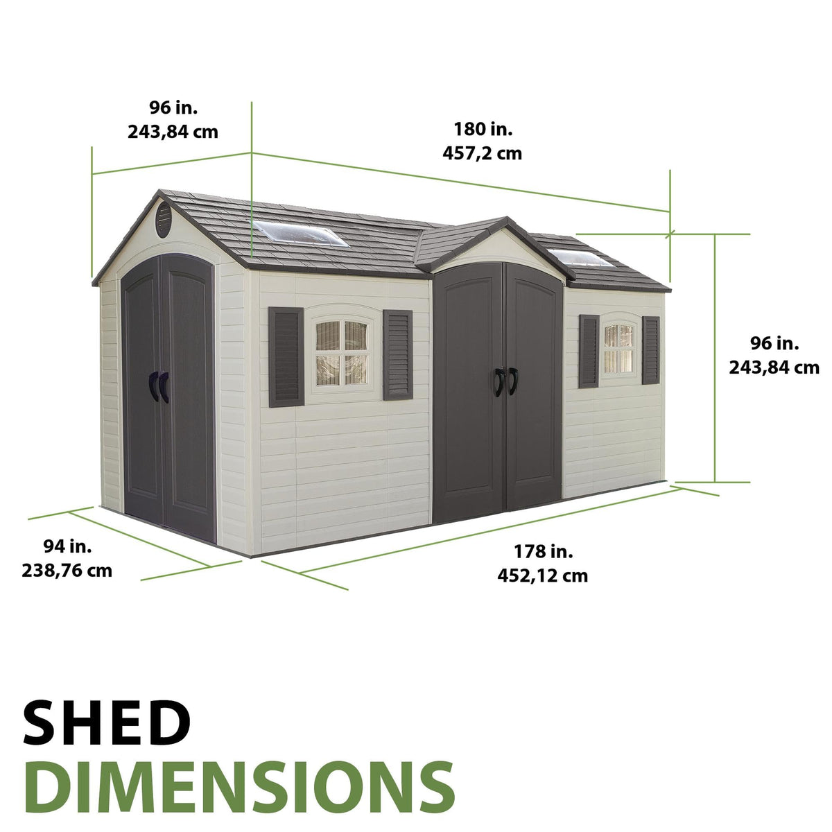 Lifetime 60079 Outdoor Storage Dual Entry Shed, 15 x 8 ft, Desert Sand