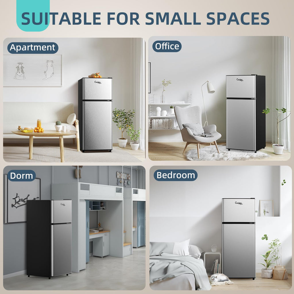 2.9 Cu.Ft Compact Double Door Mini Fridge - Top Freezer & Bottom Refrigerator | Energy Save,7-Level Precision Cooling | Ideal for Dorm, Bedroom