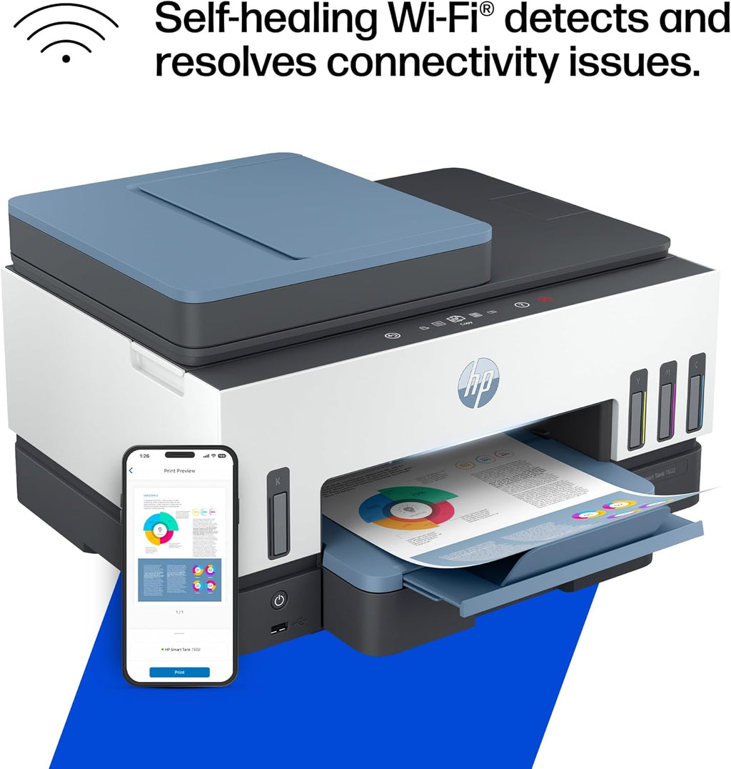 HP Smart Tank 7602 Wireless All-in-One Ink Tank Printer, Scanner, Copier with 2 Years of Ink Included, Best-for-Home Office, Cartridge-Free