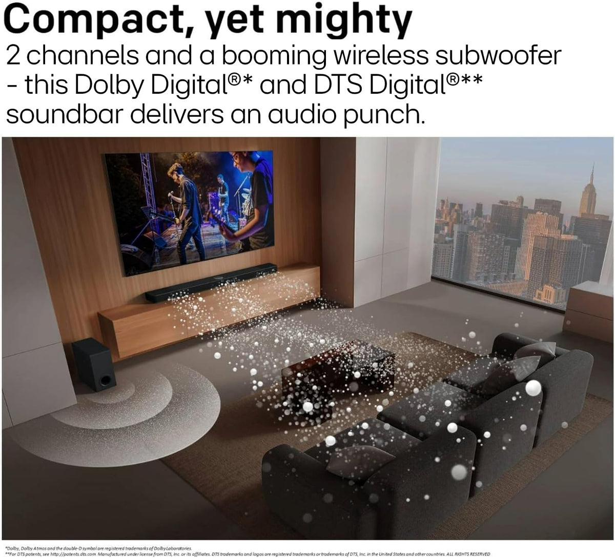 LG S60T 3.1 ch. Soundbar with Wireless Subwoofer, Dolby Audio, TV Synergy, Wow Interface, AI Sound Pro (2024 Model)