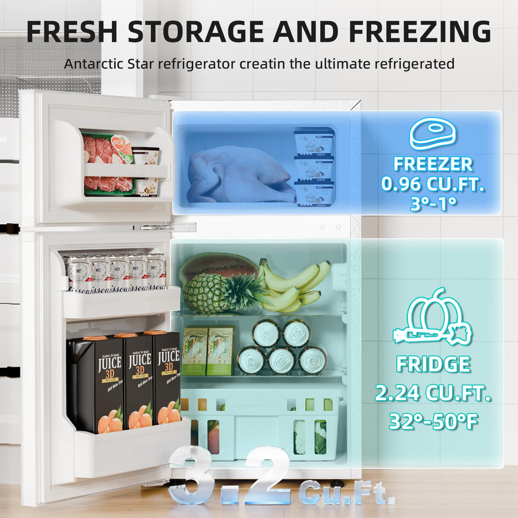 Antarctic Star Compact Refrigerator,4.5 Cu.Ft. Mini Separate Freezer Double 2-Door Adjustable Removable Shelves for Apartment/Dorm/Office,GREY