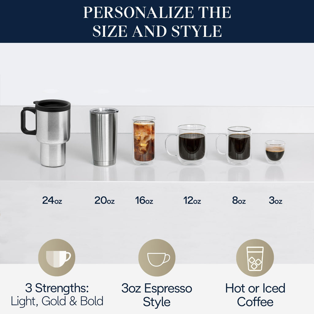 De'Longhi True Brew Drip Coffee Maker, Built in Grinder, Single Serve, 8 oz to 24 oz, Hot or Iced Coffee, Stainless, CAM51025MB