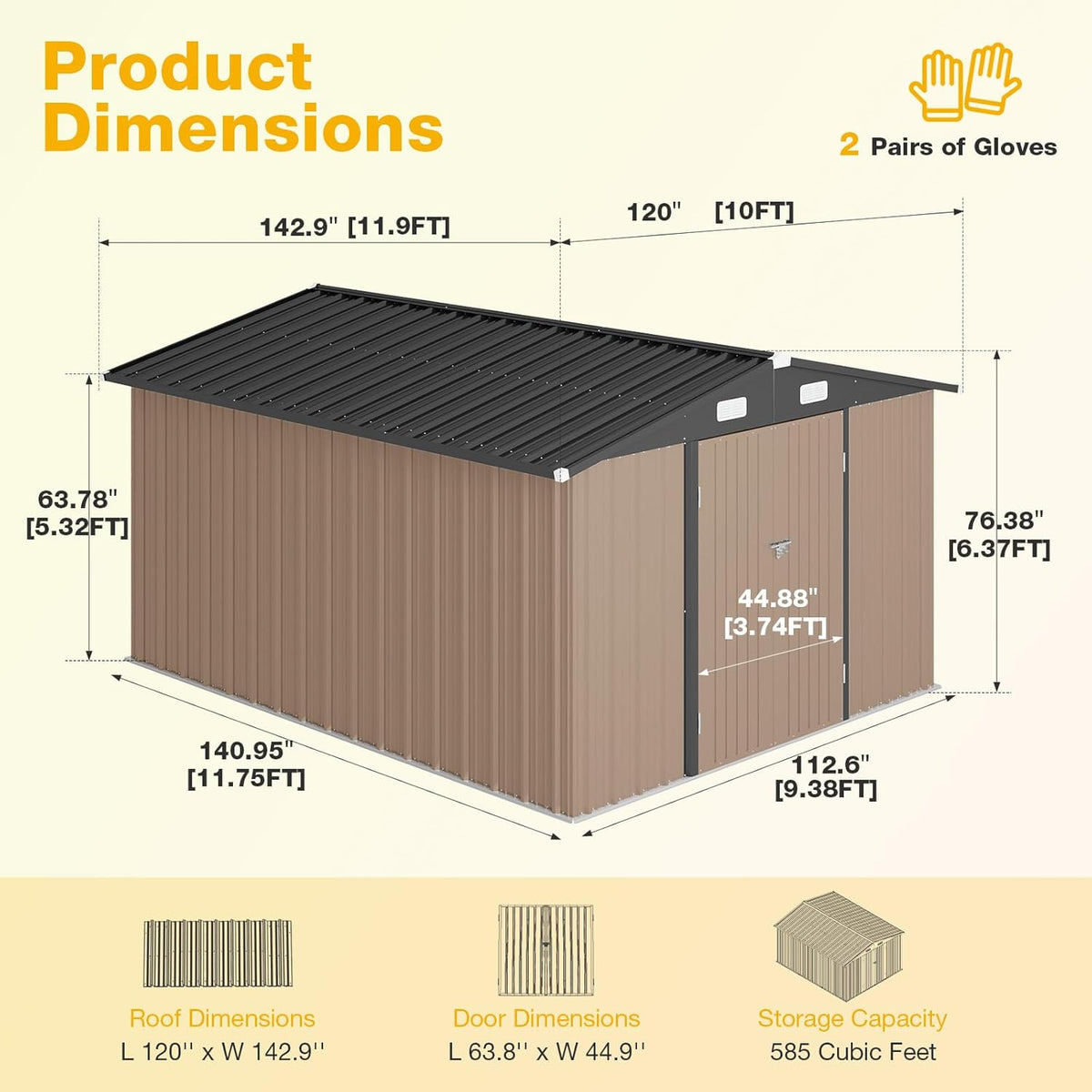 10x12 FT Outdoor Storage Shed with Floor Foundation & Lockable Double Doors, Heavy-Duty Galvanized Steel Outdoor Metal Shed for Bike, Tool Storage in