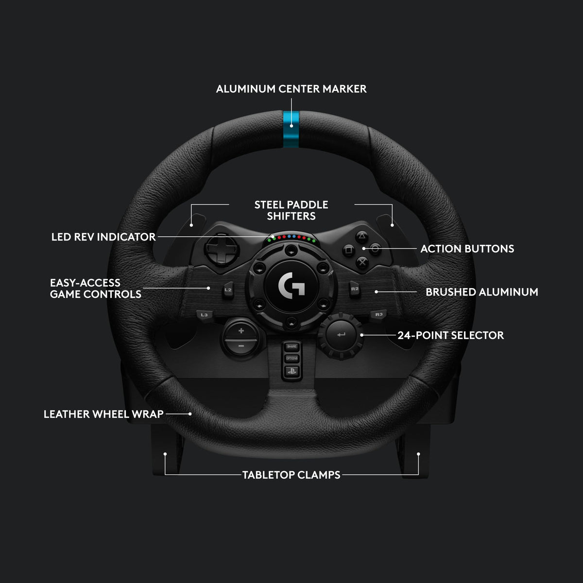 Logitech G923 Racing Wheel and Pedals, TRUEFORCE up to 1000 Hz Force Feedback, Gaming Steering Wheel PS5, PS4, PC, Mac, Genuine Leather- Black