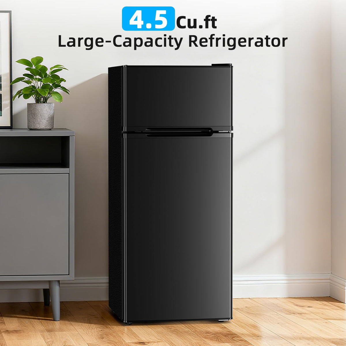 Antarctic Star Compact Refrigerator,4.5 Cu.Ft. Mini Separate Freezer Double 2-Door Adjustable Removable Shelves for Apartment/Dorm/Office,GREY