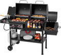 2-Burner Gas and Charcoal Combo Grill with Offset Smoker & Side Burner, 34,000 BTU Dual Fuel Grill, 1020 Sq. In. Cooking Area, Ideal for Outdoor