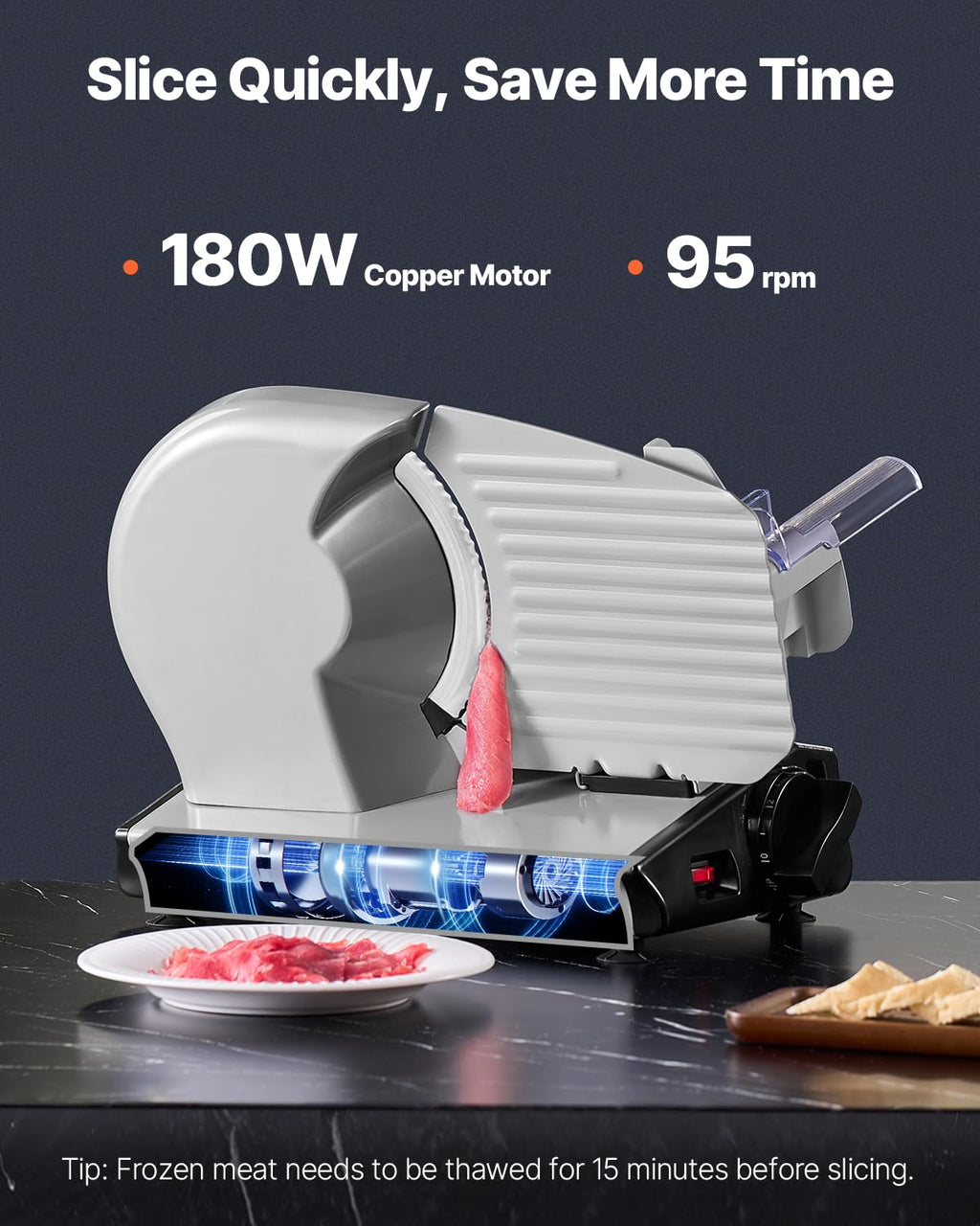 VEVOR Commercial Meat Slicer, 10 inch Electric Food Slicer, 240W Frozen Meat Deli Slicer, Premium Chromium-plated Steel Blade Semi-Auto Meat Slicer
