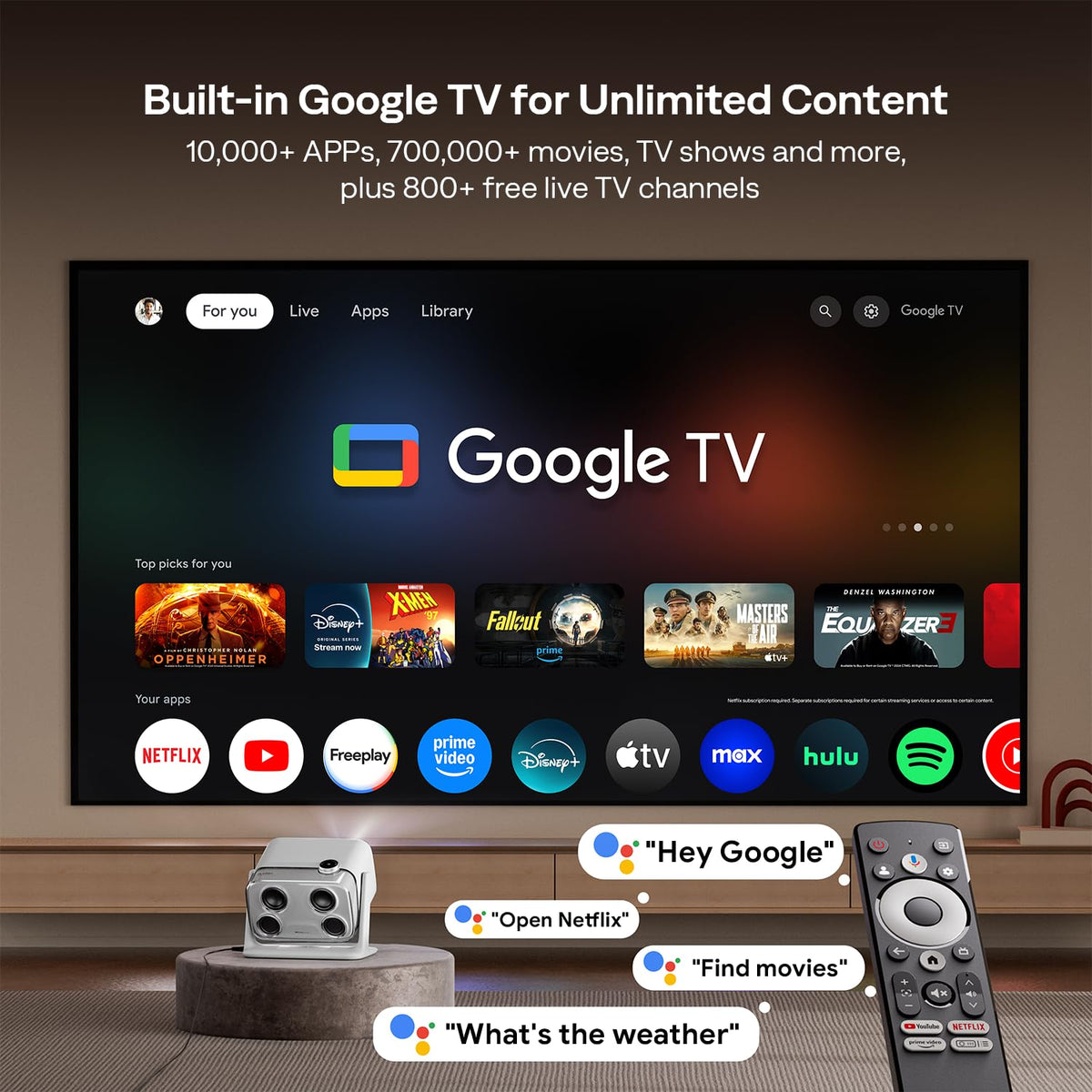 Aurzen BOOM mini Google TV Movie Projector with WiFi and Bluetooth, Voice Control, Family Mode, 20W Dolby Audio, Real-Time Focus, 4K Supported Smart