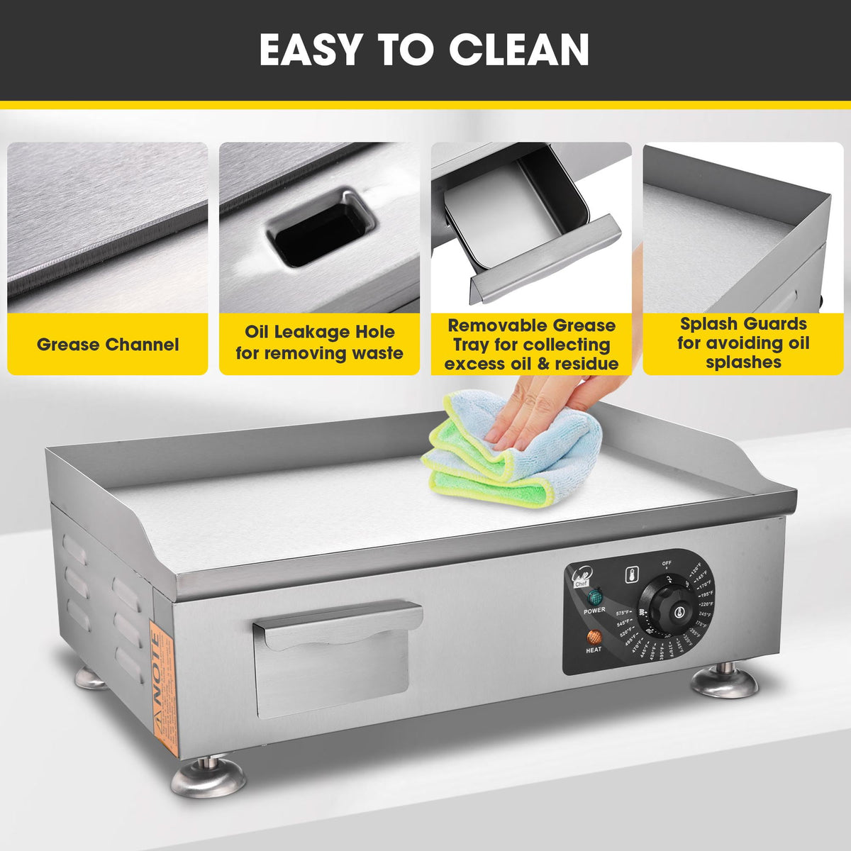 WeChef 24" Commercial Griddle 3500W Electric Countertop Griddle Non-Stick Flat Stainless Steel Adjustable Restaurant Grill Temperature Control 122 to