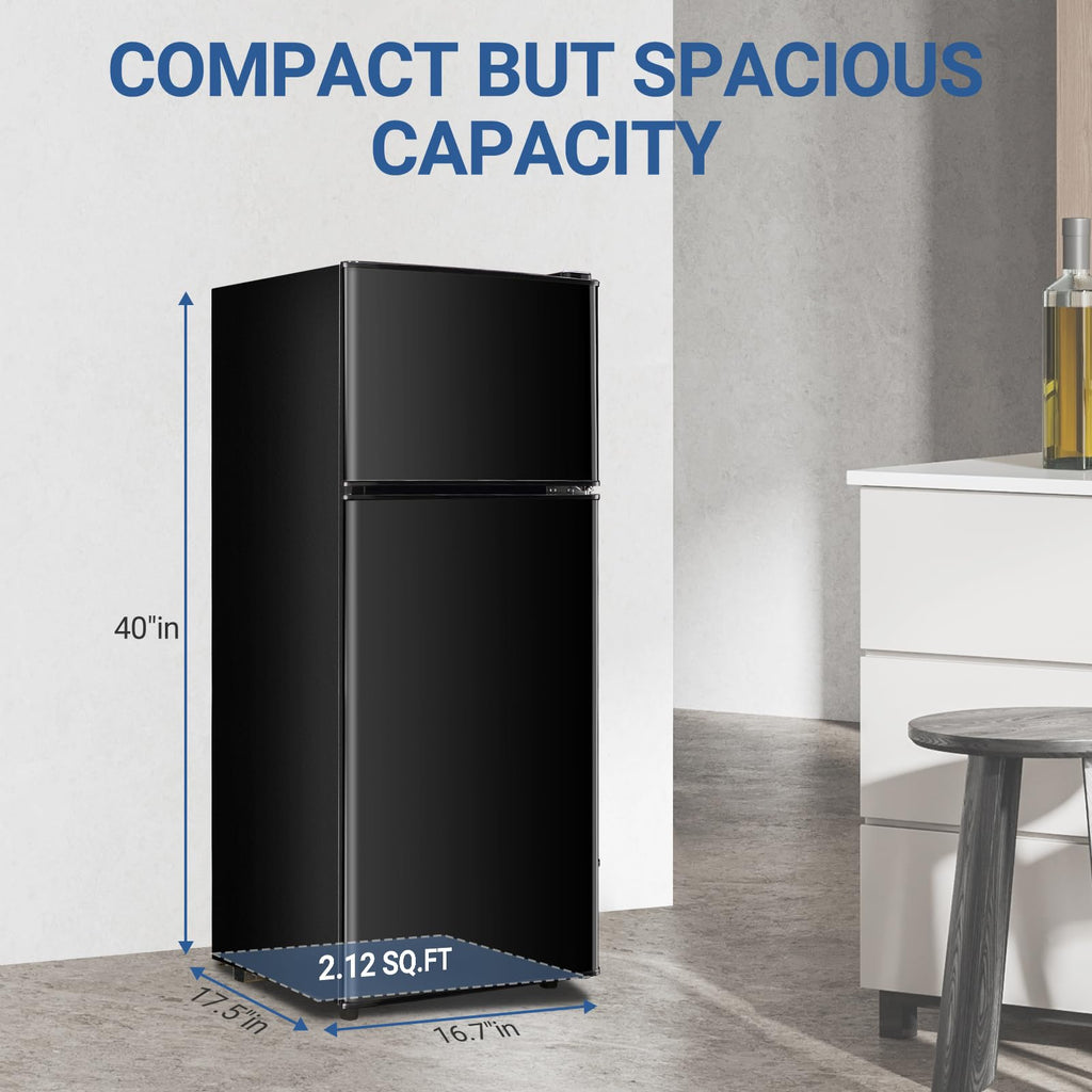 3.3 Cu. Ft. Mini Fridge with Freezer, Compact Refrigerator with Adjustable 7-Level Thermostat, Dorm Fridge for Kichen, RV, Office, Apartment, Black