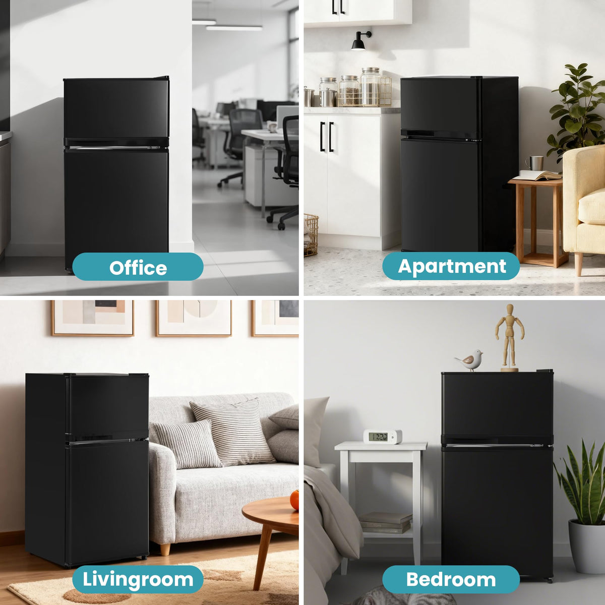 Double Door Refrigerator with Freezer, 3.5 Cu.Ft, Small Fridge with Freezer, 7 Settings Temperature Adjustable, Mini Refrigerator for Office Dorm