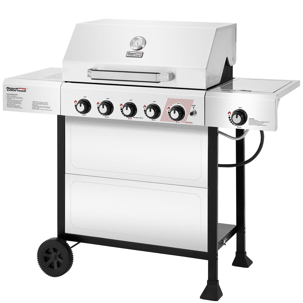 Royal Gourmet GA5401T 5-Burner BBQ Liquid Propane Gas Grill with Side Burner, Stainless Steel 61,000 BTU Output for Patio Garden Picnic Backyard