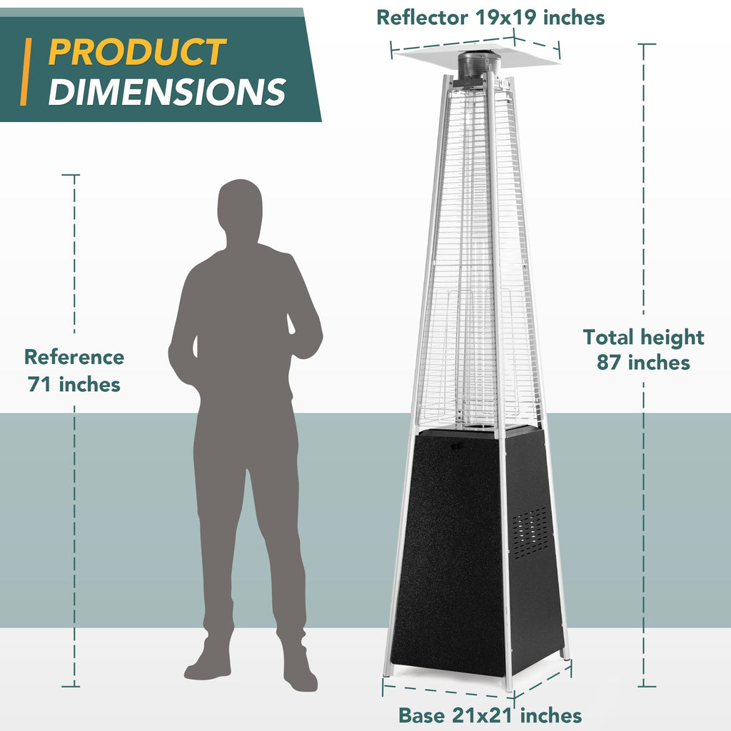 PAMAPIC Patio Heater, 42,000 BTU Quartz Glass Tube Brown Tower Propane Outdoor Heater with Cover