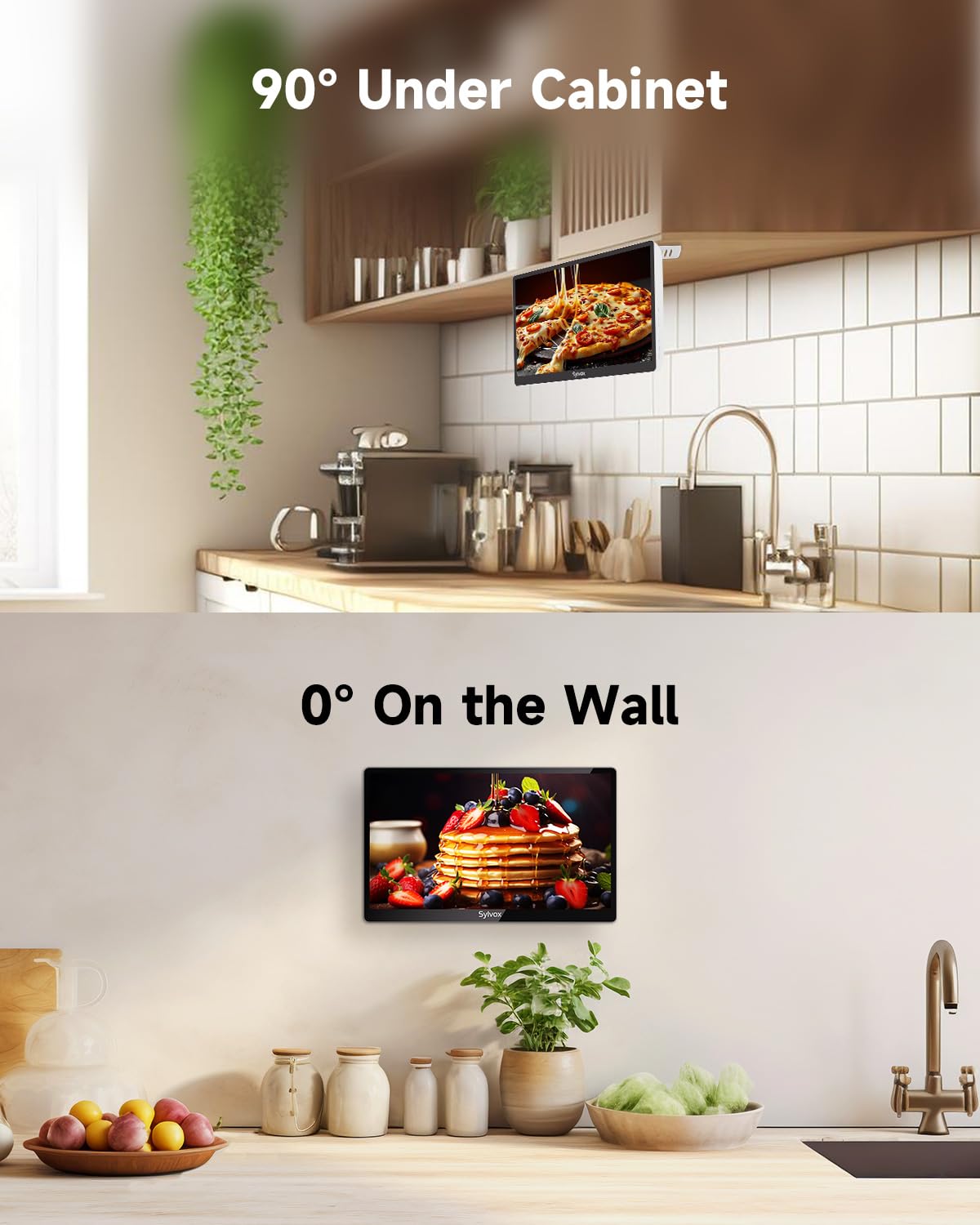 SYLVOX 15.6" Kitchen TV, 1080P FHD Under Cabinet TV with App Store, Voice Assistant, Chromecast, 12-Volt for Small Spaces, Kitchen, Bedroom, RV