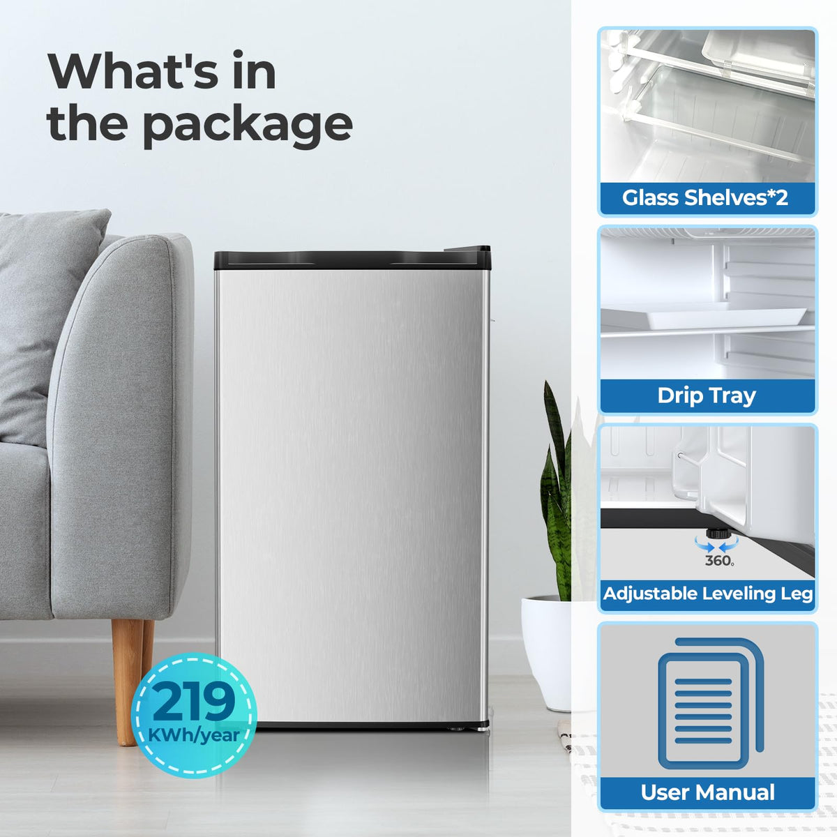 3.2 Cu.ft Mini Fridge with Freezer, Compact Refrigerator with Reversible Single Door, Adjustable Thermostat, Low Noise, Energy Efficient for Office